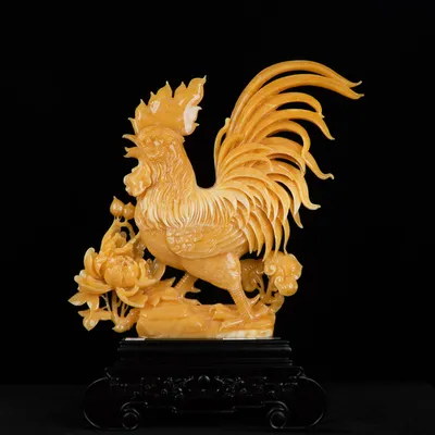 Tác Phẩm Gà Trống Đá Phong Thủy, Đá Ngọc Onyx Vàng (Quà Tặng Phong Thủy VIP) M2419