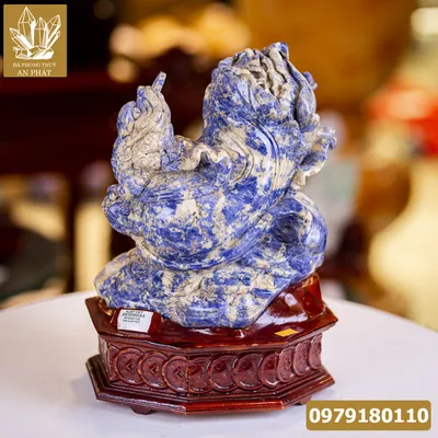 Quà Tặng Phong Thủy Cao Cấp "Thiềm Thừ (Cóc) Cưỡi Bắp Cải Lapiz Lazurite Xanh Tự Nhiên"  - M1563
