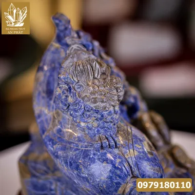 Quà Tặng Phong Thủy Cao Cấp "Thiềm Thừ (Cóc) Cưỡi Bắp Cải Lapiz Lazurite Xanh Tự Nhiên" - M15631