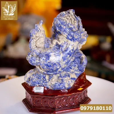 Quà Tặng Phong Thủy Cao Cấp "Thiềm Thừ (Cóc) Cưỡi Bắp Cải Lapiz Lazurite Xanh Tự Nhiên"  - M1563