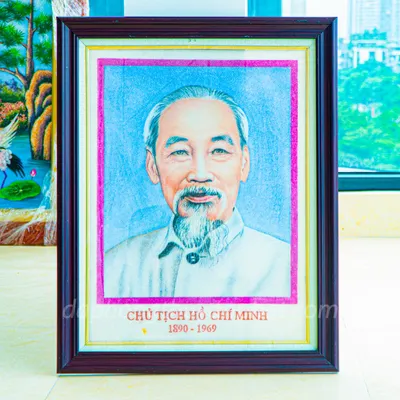 Tranh Đá Phong Thủy | Tranh Đá Quý Cao Cấp | Tranh Chân Dung Bác Hồ Chất Liệu Đá Quý Tự Nhiên 100% - Kích Thước: 0,56m x 0,72m