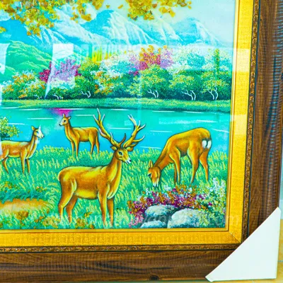 Tranh Đá Phong Thủy | Tranh Đá Quý Cao Cấp | Tranh Đá Quý Phong Cảnh | Tranh Hươu Nai Tài Lộc Chất Liệu Đá Quý Tự Nhiên 100% - Kích Thước: 1m43 x 1m 