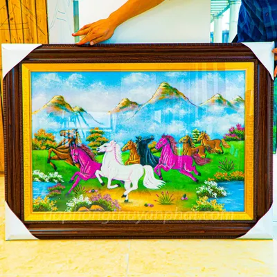 Tranh Đá Phong Thủy | Tranh Đá Quý Cao Cấp | Tranh Đá Quý Phong Cảnh | Tranh Bát Mã Chất Liệu Đá Quý Tự Nhiên 100% - Kích Thước: 1m1 x 0,80m AT014