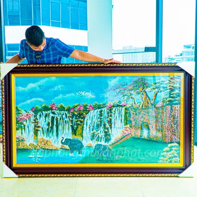 Tranh Đá Phong Thủy | Tranh Đá Quý Cao Cấp | Tranh Đá Quý Phong Cảnh | Tranh Cảnh Rừng Cao Nguyên Chất Liệu Đá Quý Tự Nhiên 100% - Kích Thước: 1m95 x 1m15