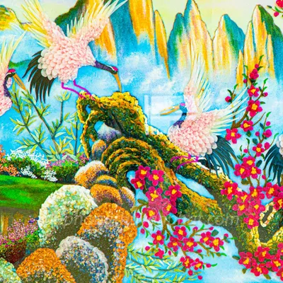 Tranh Đá Phong Thủy | Tranh Đá Quý Cao Cấp | Tranh Đá Quý Phong Cảnh | Tranh Đào Hạc Đón Khách Chất Liệu Đá Quý Tự Nhiên 100% - Kích Thước: 1m92 x 1m12 AT015