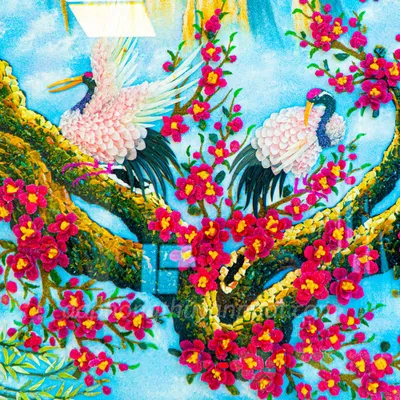 Tranh Đá Phong Thủy | Tranh Đá Quý Cao Cấp | Tranh Đá Quý Phong Cảnh | Tranh Đào Hạc Đón Khách Chất Liệu Đá Quý Tự Nhiên 100% - Kích Thước: 1m92 x 1m12 AT015