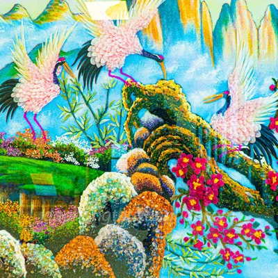 Tranh Đá Phong Thủy | Tranh Đá Quý Cao Cấp | Tranh Đá Quý Phong Cảnh | Tranh Đào Hạc Đón Khách Chất Liệu Đá Quý Tự Nhiên 100% - Kích Thước: 1m92 x 1m12 AT015