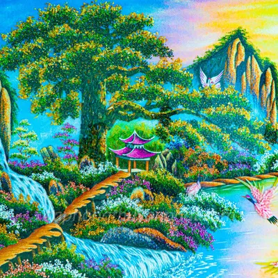 Tranh Đá Phong Thủy | Tranh Đá Quý Cao Cấp | Tranh Đá Quý Phong Cảnh | Tranh Thuận Buồm Chất Liệu Đá Quý Tự Nhiên 100% - Kích Thước: 1m85 x 1m15 AT012