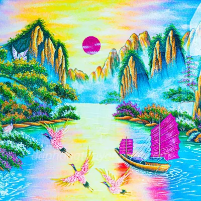 Tranh Đá Phong Thủy | Tranh Đá Quý Cao Cấp | Tranh Đá Quý Phong Cảnh | Tranh Thuận Buồm Chất Liệu Đá Quý Tự Nhiên 100% - Kích Thước: 1m85 x 1m15 AT012
