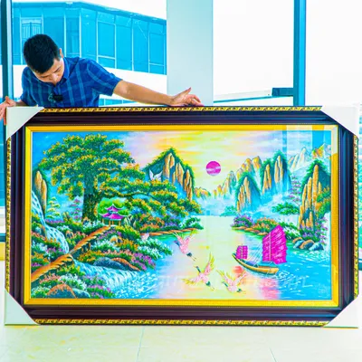 Tranh Đá Phong Thủy | Tranh Đá Quý Cao Cấp | Tranh Đá Quý Phong Cảnh | Tranh Thuận Buồm Chất Liệu Đá Quý Tự Nhiên 100% - Kích Thước: 1m85 x 1m15 AT012