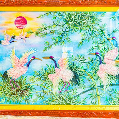 Tranh Đá Phong Thủy | Tranh Đá Quý Cao Cấp | Tranh Đá Quý Phong Cảnh | Tranh Hồng Hạc Chất Liệu Đá Quý Tự Nhiên 100% - Kích Thước: 1m92 x 1m12 AT016