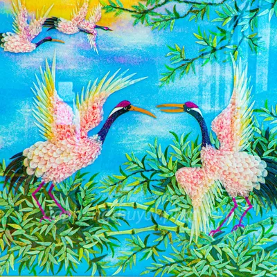 Tranh Đá Phong Thủy | Tranh Đá Quý Cao Cấp | Tranh Đá Quý Phong Cảnh | Tranh Hồng Hạc Chất Liệu Đá Quý Tự Nhiên 100% - Kích Thước: 1m92 x 1m12 AT016
