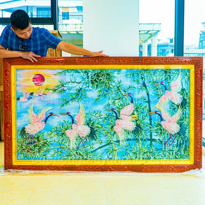 Tranh Đá Phong Thủy | Tranh Đá Quý Cao Cấp | Tranh Đá Quý Phong Cảnh | Tranh Hồng Hạc Chất Liệu Đá Quý Tự Nhiên 100% - Kích Thước: 1m92 x 1m12 AT016