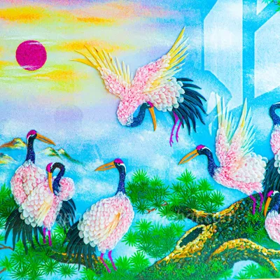 Tranh Đá Phong Thủy | Tranh Đá Quý Cao Cấp | Tranh Đá Quý Phong Cảnh | Tranh Tùng Hạc Diên Niên Chất Liệu Đá Quý Tự Nhiên 100% - Kích Thước: 1m92 x 1m12 AT010
