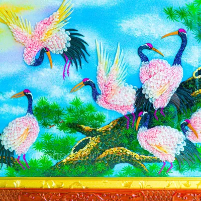 Tranh Đá Phong Thủy | Tranh Đá Quý Cao Cấp | Tranh Đá Quý Phong Cảnh | Tranh Tùng Hạc Diên Niên Chất Liệu Đá Quý Tự Nhiên 100% - Kích Thước: 1m92 x 1m12 AT010