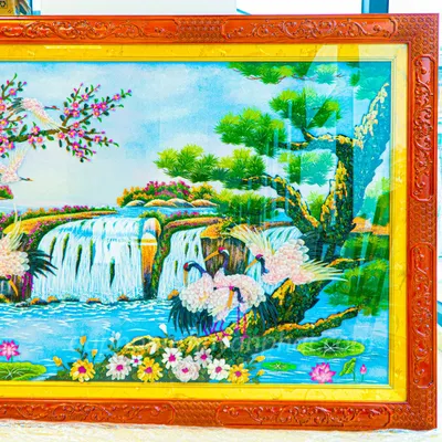 Tranh Đá Phong Thủy | Tranh Đá Quý Cao Cấp | Tranh Đá Quý Phong Cảnh | Tranh Tùng Hạc Đón Khách Chất Liệu Đá Quý Tự Nhiên 100% - Kích Thước: 1m92 x 1m12 AT013