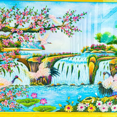 Tranh Đá Phong Thủy | Tranh Đá Quý Cao Cấp | Tranh Đá Quý Phong Cảnh | Tranh Tùng Hạc Đón Khách Chất Liệu Đá Quý Tự Nhiên 100% - Kích Thước: 1m92 x 1m12 AT013