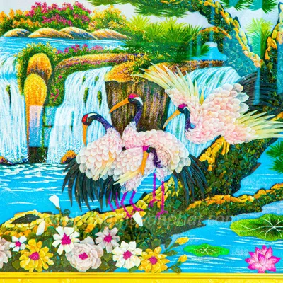 Tranh Đá Phong Thủy | Tranh Đá Quý Cao Cấp | Tranh Đá Quý Phong Cảnh | Tranh Tùng Hạc Đón Khách Chất Liệu Đá Quý Tự Nhiên 100% - Kích Thước: 1m92 x 1m12 AT013