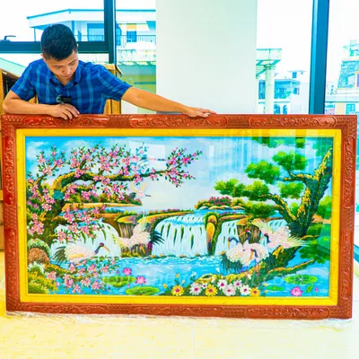 Tranh Đá Phong Thủy | Tranh Đá Quý Cao Cấp | Tranh Đá Quý Phong Cảnh | Tranh Tùng Hạc Đón Khách Chất Liệu Đá Quý Tự Nhiên 100% - Kích Thước: 1m92 x 1m12 AT013