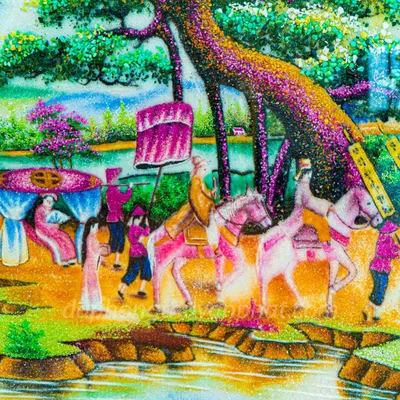 Tranh Đá Phong Thủy | Tranh Đá Quý Cao Cấp | Tranh Đá Quý Phong Cảnh | Tranh Vinh Quy Bái Tổ Chất Liệu Đá Quý Tự Nhiên 100% - Kích Thước: 1m4 x 1m03 AT018