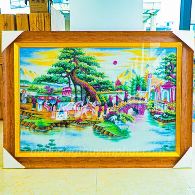 Tranh Đá Phong Thủy | Tranh Đá Quý Cao Cấp | Tranh Đá Quý Phong Cảnh | Tranh Vinh Quy Bái Tổ Chất Liệu Đá Quý Tự Nhiên 100% - Kích Thước: 1m4 x 1m03 AT018