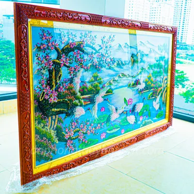 Tranh Đá Phong Thủy | Tranh Đá Quý Cao Cấp | Tranh Đá Quý Phong Cảnh | Tranh Đào Hạc Đón Khách Chất Liệu Đá Quý Tự Nhiên 100% - Kích Thước: 1m92 x 1m12