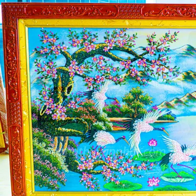 Tranh Đá Phong Thủy | Tranh Đá Quý Cao Cấp | Tranh Đá Quý Phong Cảnh | Tranh Đào Hạc Đón Khách Chất Liệu Đá Quý Tự Nhiên 100% - Kích Thước: 1m92 x 1m12
