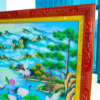 Tranh Đá Phong Thủy | Tranh Đá Quý Cao Cấp | Tranh Đá Quý Phong Cảnh | Tranh Đào Hạc Đón Khách Chất Liệu Đá Quý Tự Nhiên 100% - Kích Thước: 1m92 x 1m12