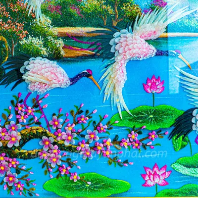 Tranh Đá Phong Thủy | Tranh Đá Quý Cao Cấp | Tranh Đá Quý Phong Cảnh | Tranh Đào Hạc Đón Khách Chất Liệu Đá Quý Tự Nhiên 100% - Kích Thước: 1m92 x 1m12