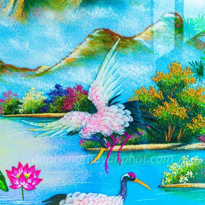 Tranh Đá Phong Thủy | Tranh Đá Quý Cao Cấp | Tranh Đá Quý Phong Cảnh | Tranh Đào Hạc Đón Khách Chất Liệu Đá Quý Tự Nhiên 100% - Kích Thước: 1m92 x 1m12