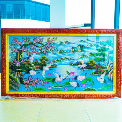 Tranh Đá Phong Thủy | Tranh Đá Quý Cao Cấp | Tranh Đá Quý Phong Cảnh | Tranh Đào Hạc Đón Khách Chất Liệu Đá Quý Tự Nhiên 100% - Kích Thước: 1m92 x 1m12