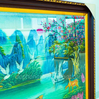 Tranh Đá Phong Thủy | Tranh Đá Quý Cao Cấp | Tranh Đá Quý Phong Cảnh | Tranh Tùng Hạc Diên Niên - Chất Liệu Đá Quý Tự Nhiên 100% - Kích Thước 2,25m x 1,35m AT005