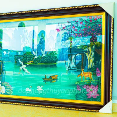 Tranh Đá Phong Thủy | Tranh Đá Quý Cao Cấp | Tranh Đá Quý Phong Cảnh | Tranh Tùng Hạc Diên Niên - Chất Liệu Đá Quý Tự Nhiên 100% - Kích Thước 2,25m x 1,35m AT005