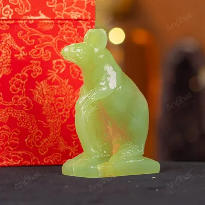Tượng Chuột Đá Onyx Xanh - 12cm - M2901045