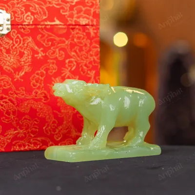 Tượng Trâu Đá Onyx Xanh - 12cm - M29010431