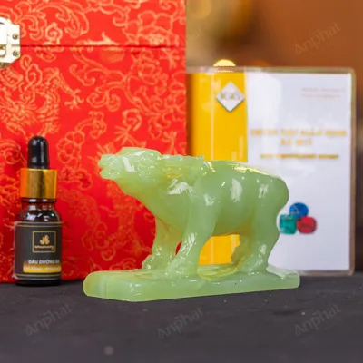 Tượng Trâu Đá Onyx Xanh - 12cm - M29010431