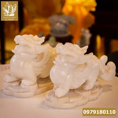 Cặp Tỳ Hưu Đá Ngọc Marble Trắng - M1891