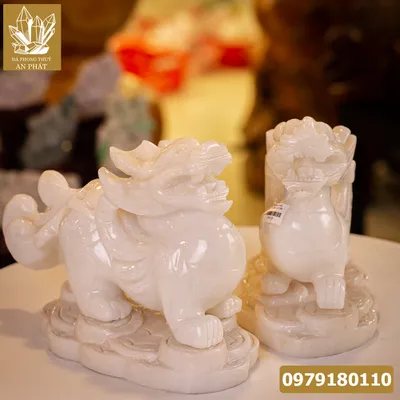Cặp Tỳ Hưu Đá Ngọc Marble Trắng - M1891