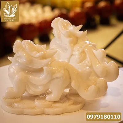 Cặp Tỳ Hưu Đá Ngọc Marble Trắng - M1891
