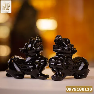 Cặp Tỳ Hưu Obsidian Đen 15cm, 2kg