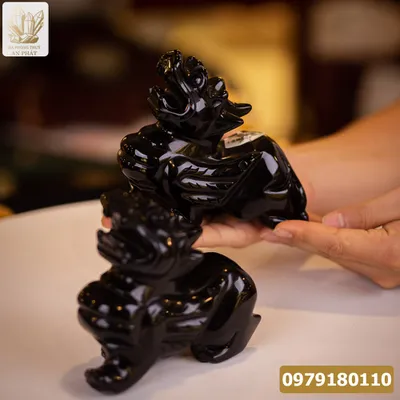Cặp Tỳ Hưu Obsidian Đen 15cm, 2kg
