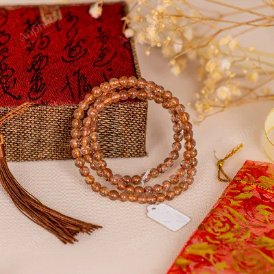 Vòng Tay Thạch Anh Tóc Đỏ 1A Loại Cuốn 3 Vòng 5 Ly 080-0821A-5