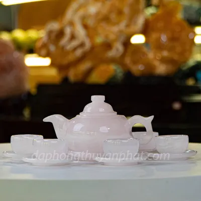 Ấm Chén Đá Tự Nhiên - Bộ Ấm Trà Khay Tròn Rời Bằng Chất Liệu Ngọc Onyx Trắng, Ngọc Onyx Xanh - M2253-02