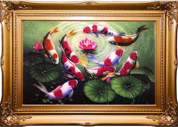 Tranh đá phong thủy Cửu Ngư Quần Hội