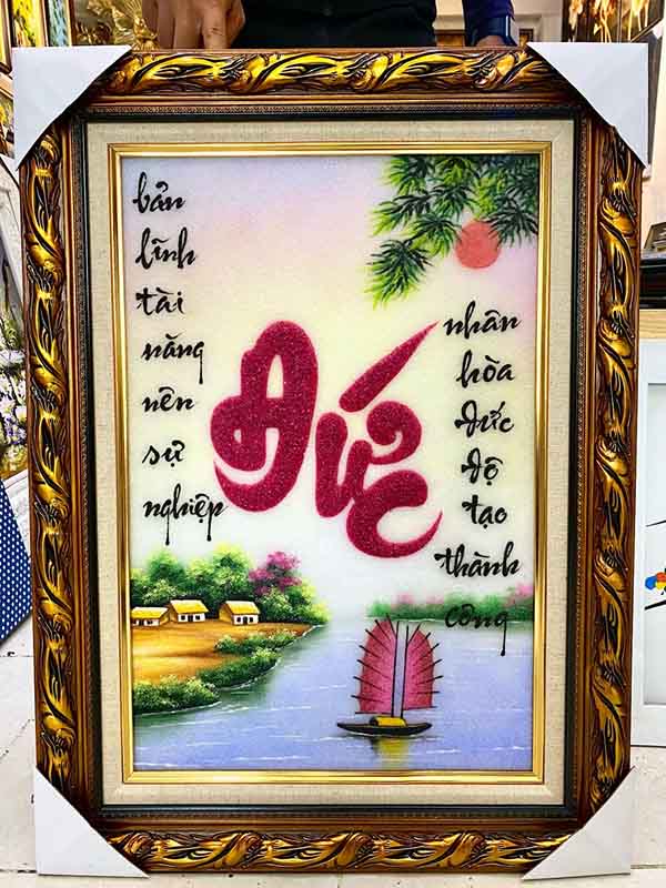 Tranh đá quý cao cấp thư pháp chữ Đức