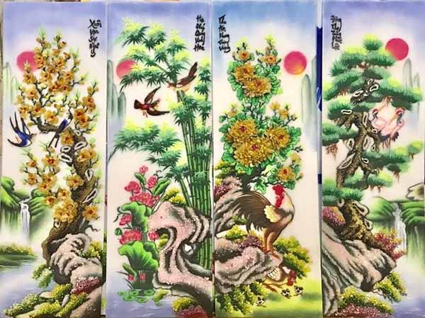 Tranh đá quý phong thủy Tứ Bình mang ý nghĩa Tứ thời phú quý - vượng vận luân hồi