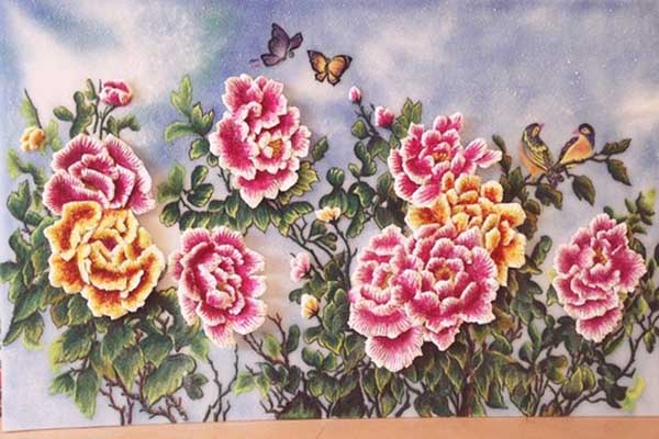 Tranh đá quý hoa mẫu đơn vàng và đỏ