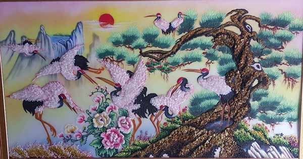 Tranh Tùng hạc cùng Hoa mẫu đơn