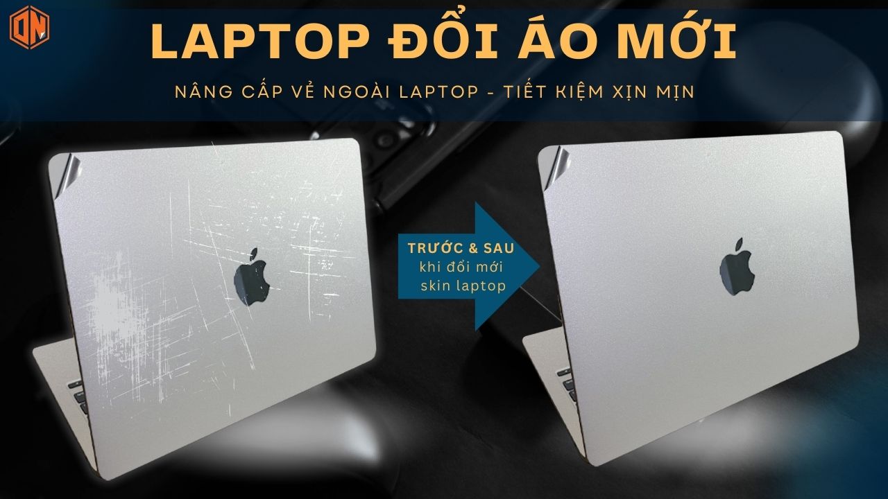 Trước và sau khi "thay áo mới" cho macbook, dán skin macbook