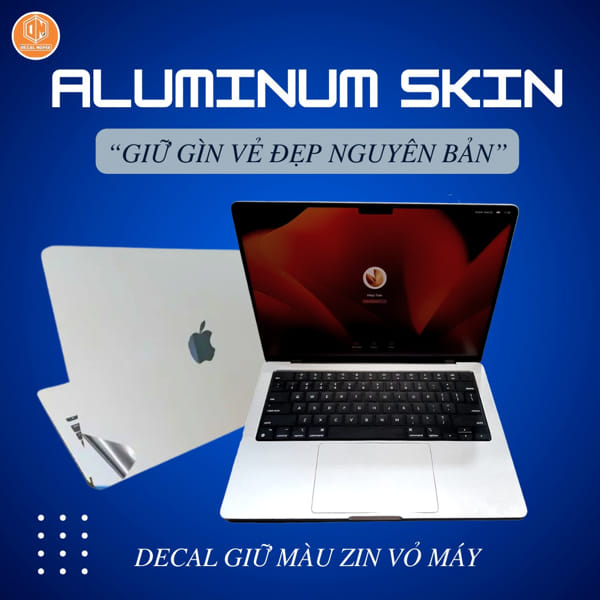 Decal Aluminum dán skin macbook, giữ nguyên màu máy